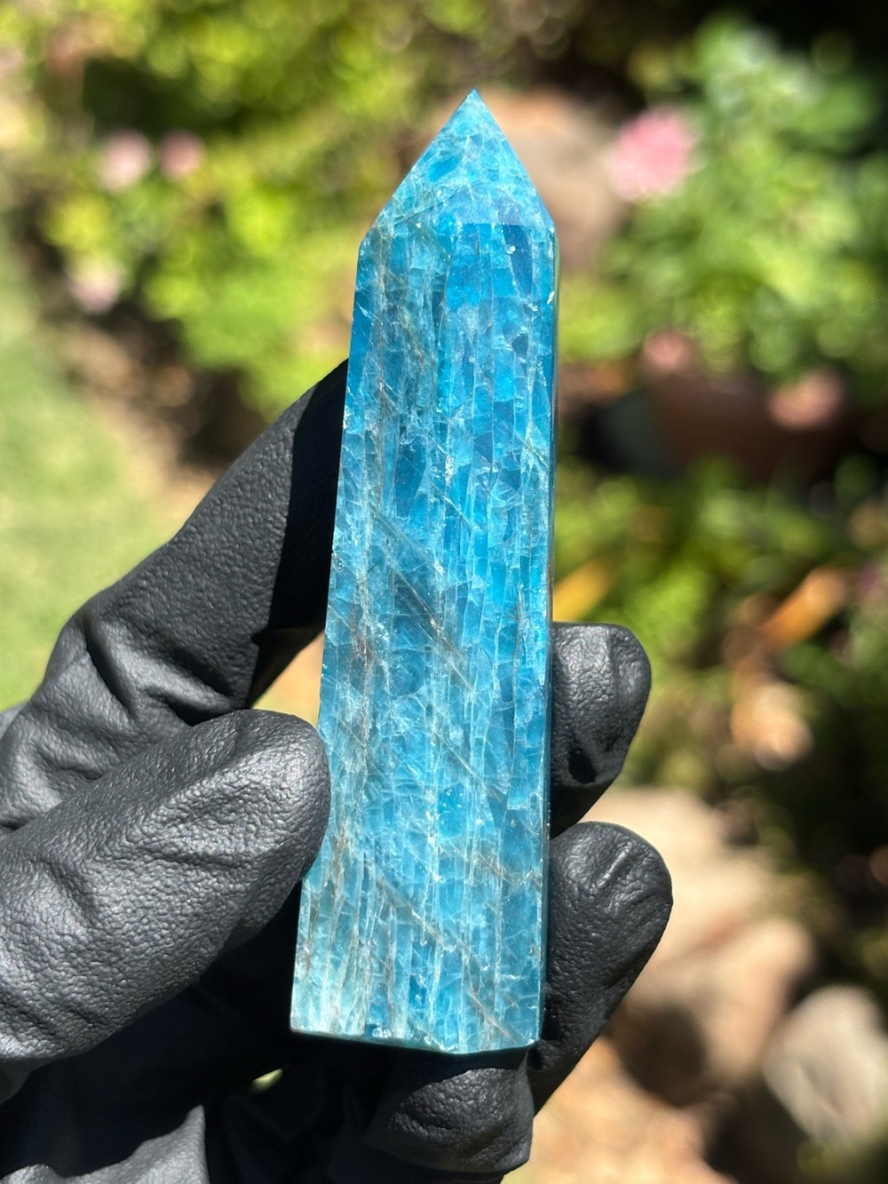 Blue Apatite Crystal Tower with Minor Chips
